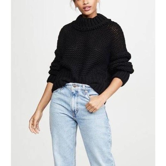 Free People Long Sleeve Mock Neck Knit Pullover Sweater Black Size XS NWOT - Picture 1 of 12